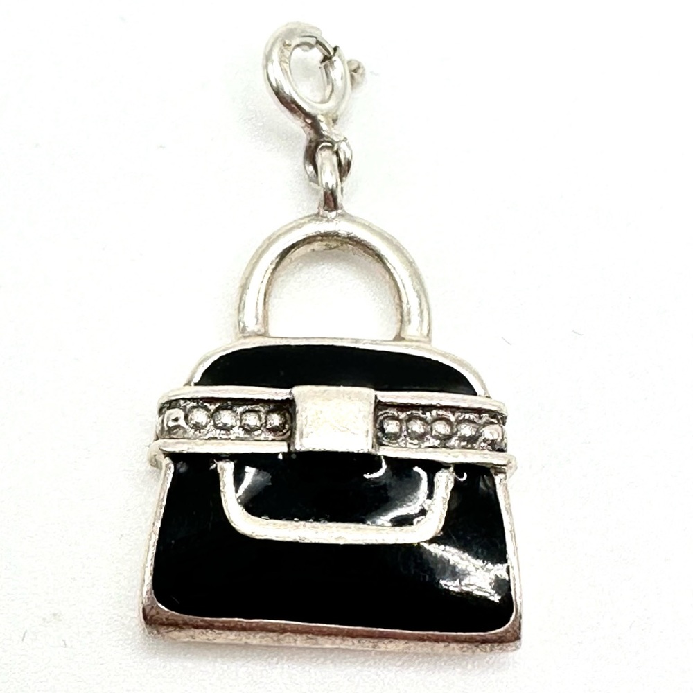 Vintage STERLING SILVER 925 Enamel Purse Handbag Charm for Bracelet or Pendant